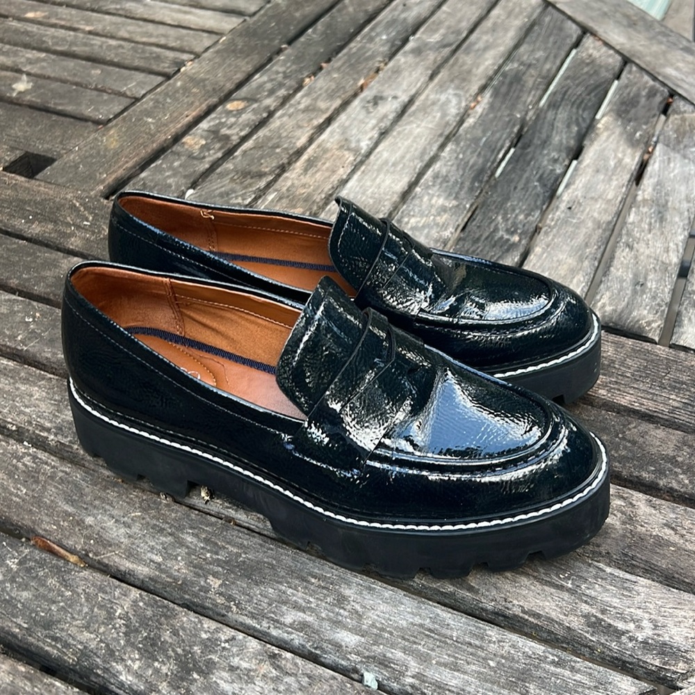 Franco Sarto black patent leather loafers. Worn 3 times